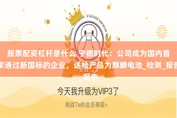 股票配资杠杆是什么 宁德时代：公司成为国内首家通过新国标的企业，送检产品为麒麟电池_检测_报告