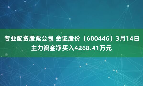 专业配资股票公司 金证股份（600446）3月14日主力资金净买入4268.41万元
