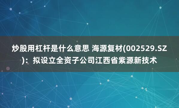 炒股用杠杆是什么意思 海源复材(002529.SZ)：拟设立全资子公司江西省紫源新技术
