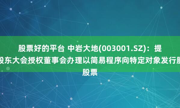 股票好的平台 中岩大地(003001.SZ)：提请股东大会授权董事会办理以简易程序向特定对象发行股票